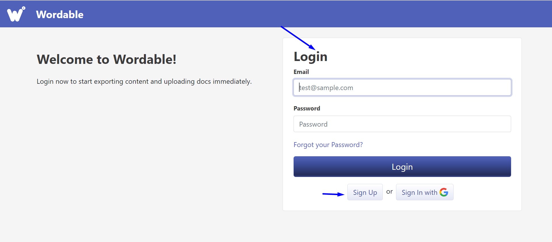 login-page-wordable-blog-management-app